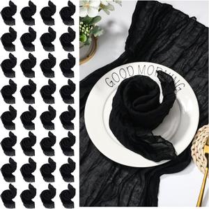 Mixweer 50 Pcs Cheesecloth Napkins 20 x 20 Inch Wrinkled Gauze Cotton Dinner Napkins Napkins Cheese Cloth Napkins Decorative Cloth Napkins Rustic Boho Table Napkins for Weddings Parties (Black)