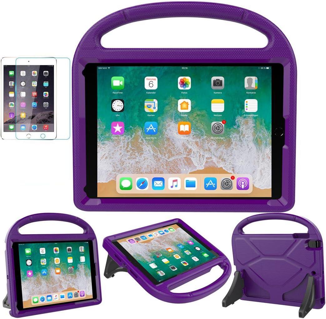 SUPLIK Kids Case for iPad 5th/6th Generation (9.7-inch, 2017/2018), iPad Air 2 Case with Screen Protector, Pro 9.7 Durable Shockproof Cover with Handle Stand for Kids, Purple