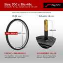 Fincci Pack Inner Tubes 700c x 35c - 40c - 48c with 48mm Presta-Schrader Valve - 700c Bike Tube for Gravel, Urban, Road,Touring, Hybrid, E Bikes - 28 inch Tubes Butyl Rubber for Wheels 622