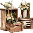 Leinuosen 4 Pcs Decorative Wood Crates for Storage Display, 4 Sizes Rustic Wooden Nesting Crates with Handles, Large Small Brown Farmhouse Boxes for Wedding Birthday Home Decorations
