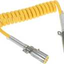 7 Way Coiled Electrical Power Trailer Cord Wire Male Plug Trailer Extension Cable for Semi Trucks Tractors 15 Feet Yellow Zinc Alloy