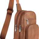 FADEON Sling Bags for Women Crossbody Bags, Designer PU Leather Sling Purse Multi-Pocket Packs with Card Slot Purse Brown (1 Brown Retro Style)