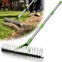 Heavy Duty Thatch Rake for Lawns - 13 Deep-Clean Dethatching Rake for Dead Grass & Moss Removal, Dual-Sided Manual Dethatcher and Scarifier Tool, 65" Long Metal Handle for Garden Yard Lawn Care