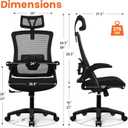 NEO CHAIR Office Desk Chair Gaming Computer High Back Support Mesh Comfy Seat with Adjustable Ergonomic Headrest Lumbar Rolling Flip-up Armrests and Wheels (Black)