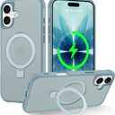 Magnetic Compatible with iPhone 17 Case with Stand [Military Grade Drop Tested][Compatible with Magnet] Ring Translucent Slim Hard Back Soft Edge, Teal Green