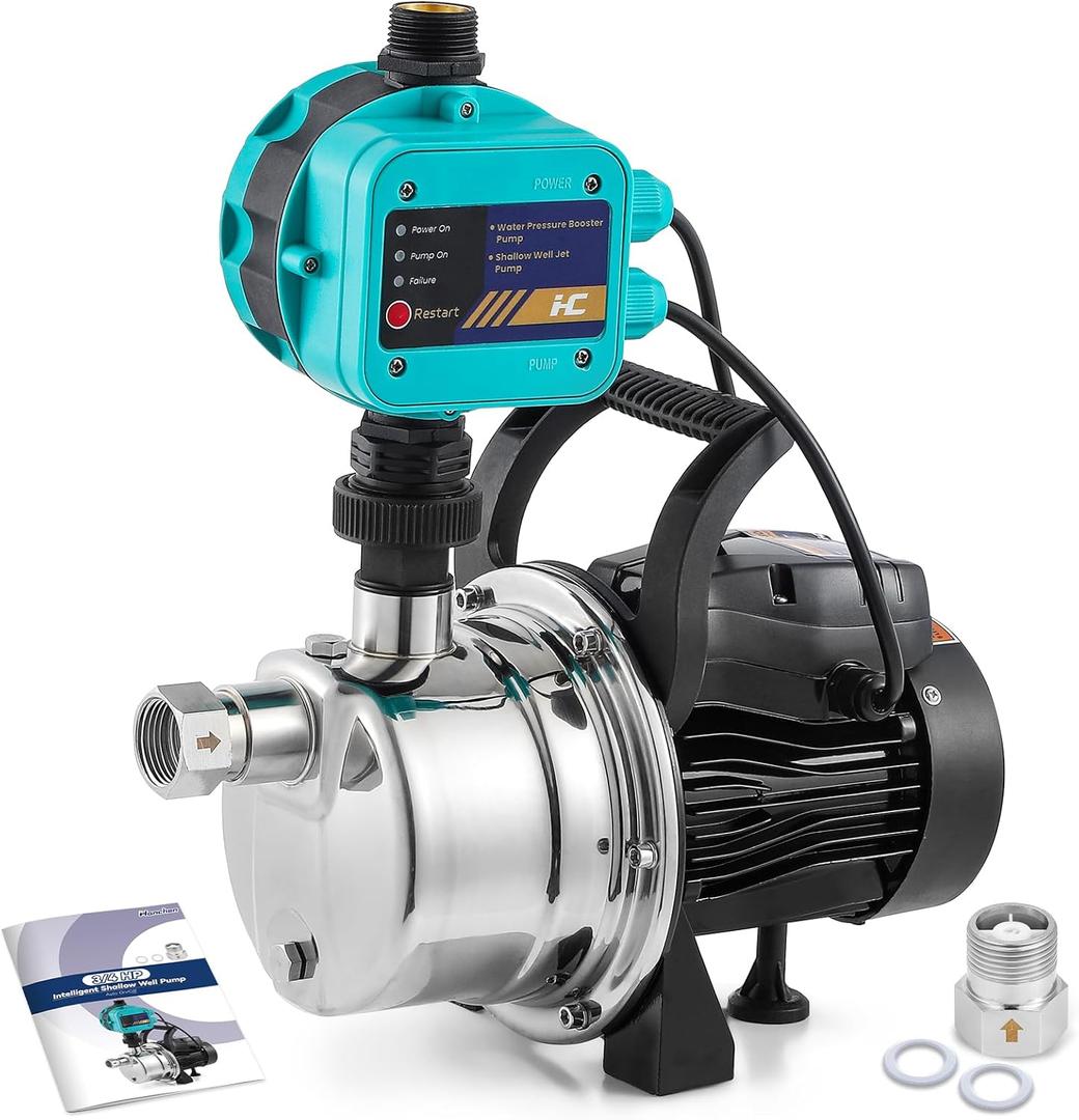 Hanchen 2-IN-1 Water Pressure Booster Pump with Controller, Automatic Shallow Well Jet Pump for Home Garden, 607 GPH Self-Priming Boosting Pump 110V