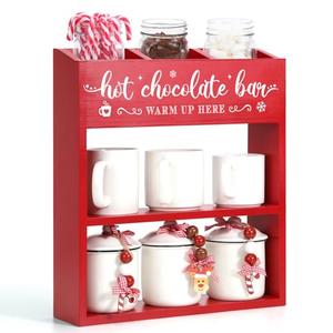 Huray Rayho Wooden Hot Chocolate Bar Organizer Coffee Bar Station Christmas Hot Cocoa Bar Container Storage Box for Mug Coffee Cup Hot Cocoa Supplies Accessory Kitchen Home Decor House Warming Gift