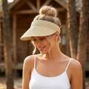 Straw Sun Visors Hats for Women UV Protection, Summer Packable Beach Hat, Wide Brim Foldable Hats for Travel
