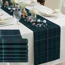6 Pcs 72 x 13'' Tartan Plaid Bear Babyshower Table Runner Vintage Birthday Party Decoration for Baby Shower Theme Party Table Runner Dining Room Home Kitchen Decor (Green and Blue)