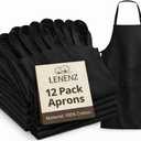 Adjustable Bib Apron - Pack of 12 Unisex Aprons for Men - Black Aprons with Pockets