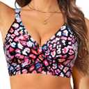 Women Bikini Top Only - Push Up Large Bust Swimsuit Top 2025 Twist Front Bathing Suit (Colorful Leopard)