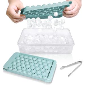 WIBIMEN Ice Cube Tray with Lid and Bin - Round Ice Trays for Freezer with Lid - Ice Cube Trays for Freezer with Ice Container (0.8"-2PACK Blue) (0.8"-2PACK, Blue)