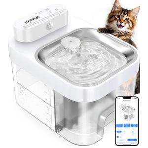 Cat Water Fountain, App Monitoring Wastewater Separation Pet Water Fountain, No Filter, 5000mAh Battery & Plug-in, 3L/101oz Smart Wireless Automatic Water Dispenser for Cats Indoor, 2.4G Wi-Fi (White)