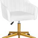 VECELO Modern PU Swivel Home Office Desk Chair with Back & Rolling Wheels, Adjustable Seat Height for Girls Women Bed Room Vanity Makeup/Task/Computer Work, White, 22.24in x 21.26in x 32.48in