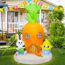 Joliyoou 6FT H Easter Inflatable Yard Decoration, Lighted Giant Carrot House with Bunny & Chick, Light Up Air Blown Rabbit Holding Easter Egg Lawn Garden Spring Indoor Outdoor Decors