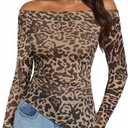 ZESICA Floral Mesh Off Shoulder Long Sleeve Tops for Women 2026 Y2k Double Lined Sheer Spring Going Out Shirts, M