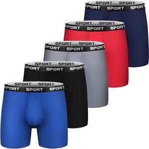 Mens Big & Tall Boxer Briefs 5-Pack Breathable Moisture-Wicking Cotton Spandex Underwear, Tag-Free with Fly (2XL-5XL)