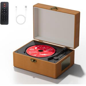 Yintiny Rechargeable Leather CD Player with Speakers; Bluetooth Transmitter; Festival Gift; BGM Player for Home Dcor (Brown)