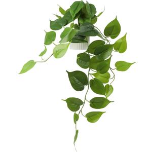 Fake Pothos Hanging Plant Artificial Plastic Ivy Vines with White Pot, Realistic Faux Greenery for Indoor Home Office Bathroom Shelf Cabinet Decoration