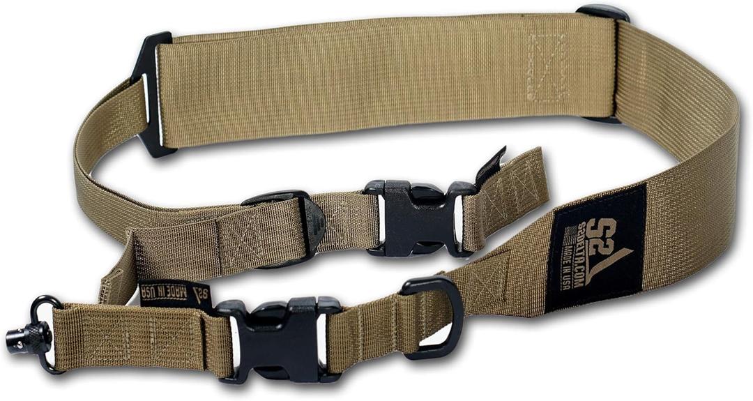 S2Delta - USA Made Premium 2 Point Rifle Sling, Fast Adjustment, Modular Attachment Connections, Comfortable 2 Wide Shoulder Strap (Coyote Tan Push Button)