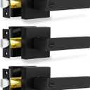 Privacy Door Levers, 3 Pack Matte Black Door Handles Heavy Duty Bed and Bath Door Locks Interior Keyless Locksets, Reversible for Left Right Handed Doors