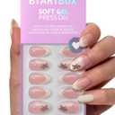 BTArtbox French Tip Press On Nails - Gingerbread Joy, 3D Short Almond Christmas Press On Nails with Glue and Adhesive Tabs for Women in 16 Sizes - 32 Soft Gel Glue On Nails Kit