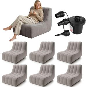 2 Pcs Inflatable Chairs for Adults, Blow up Couch with Electric Air Pump, Inflatable Chair for Movie Night Flocking Portable Blow up Furniture Beanbag Sofa for Living Room Party (Dark Grey)