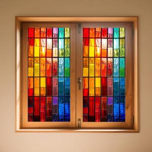 IVN Window Privacy Film Rainbow Mosaic Stained Glass Window Film Decorative Static Cling Non Adhesive Removable Reusable Window Cling for Bathroom Shower Windows Anti Glare UV Blocking 17.7x39.3 Inch