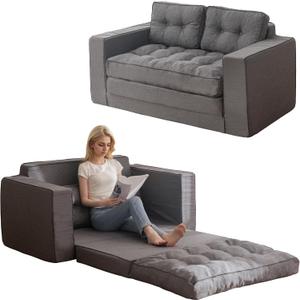 YOSHOOT Loveseat Sleeper Sofa,55" Convertible Sofa Bed Couch Futon Couches for Living Room,3-in-1 Pull Out Floor Couch with Backrest and Pillows (Linen DarkGrey)