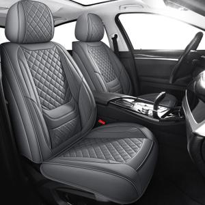 Chezope Automotive Car Seat Covers Full Set Fit for Most Cars SUV Sedans Trucks Waterproof Leatherette Car Seat Covers Accessories (Grey, Front Pair Grey)