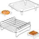 2 Pcs Air Fryer Rack Square, Stackable Multi-Layer Stainless Steel Dehydrator Rack, Square Air Fryer Accessories, Metal Double Layer Wire Racks
