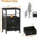 Furologee Nightstands Set 2, Night Stand with 2 Fabric Drawers, Bedside Tables with Open Shelf, Wooden Top, Hooks, Backboard Design, Metal Frame, End Tables for Bedroom/Living Room/Study/Black Oak