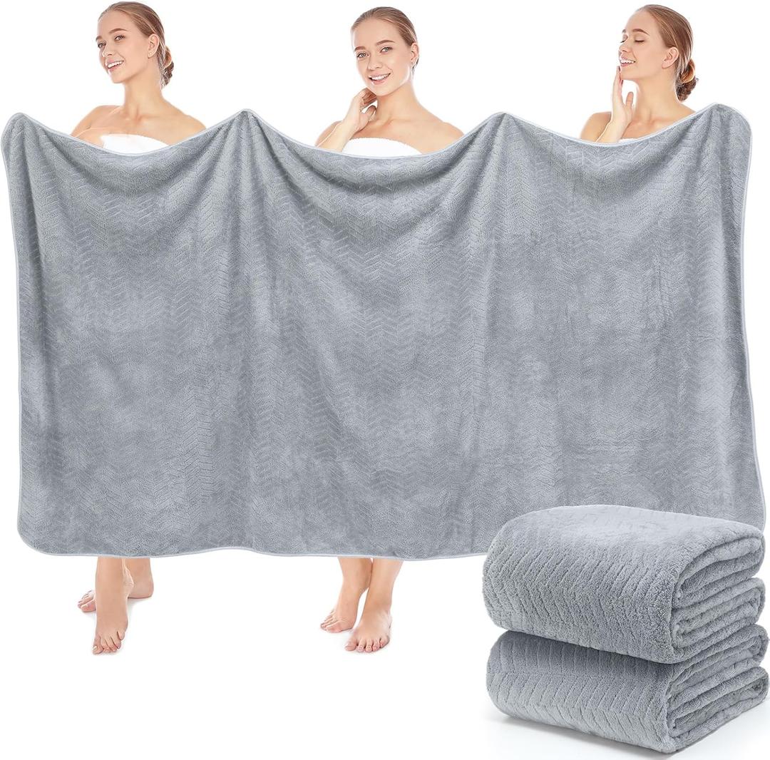 SmoothNovelty 2 Pack Bath Sheets 40 x 80 Inch Jumbo Extra Large Towels Set Oversized Quick Dry Coral Fleece Absorbent and Soft Lightweight Towels for Home Gym Travel Beach Spa Pool Hotel (Light Gray)