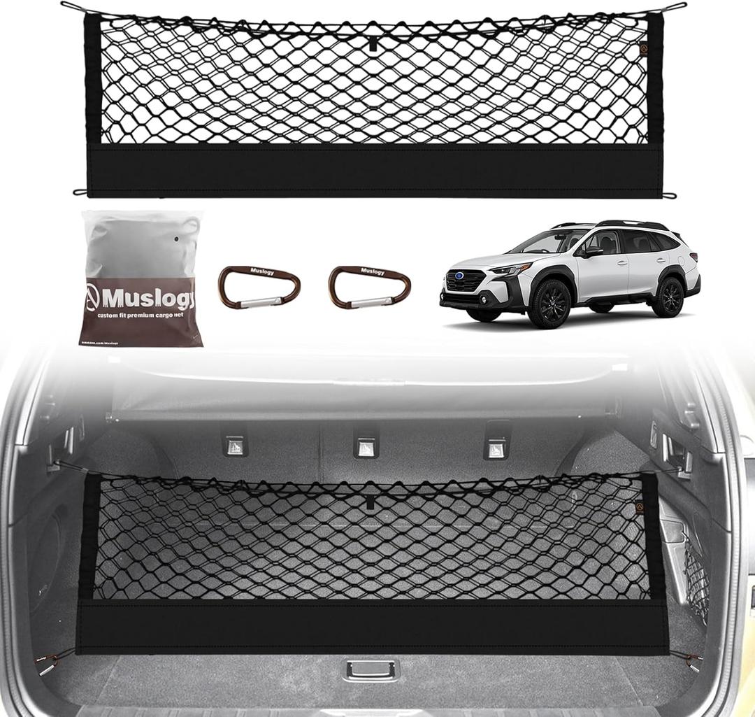 Muslogy Truck Bed Cargo Net Trunk Netting Compatible with 2015-2025 2026 Outback Accessories, Pickup Cargo Organizer SUV Sedan Storage Net w/Heavy Duty Carabiners