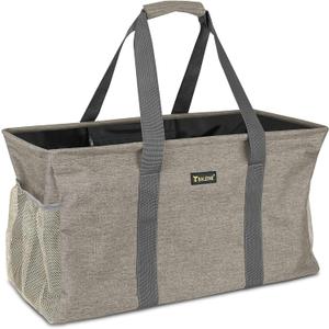 BALEINE Extra Large Utility Tote Bag with Reinforced Wire Frame, Reusable Grocery Bag for Shopping, Picnic (Beige, 22''x12''x10'')