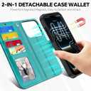 TUCCH Detachable Case Wallet for iPhone 17 Pro (6.3") 2025, Wrist Strap | 4 Card Slots RFID Blocking | Wireless Charging | Stand | 2-in-1 Magnetic | PU Leather | Shockproof Folio Cover | Cyan