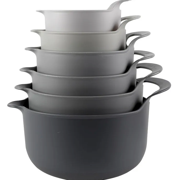COOK WITH COLOR Nesting Plastic Mixing Bowl Set with Pour Spouts and Handles, Gray, 6 Piece NonSlip