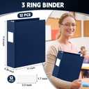 Henoyso 12 Pack 2 Inch Plastic 3 Ring Binder Round Ring, Bulk 2 Inch Flexible Binders Hold 490 Sheets Letter Size with Pocket, Document Organizer for Back to School Classroom Office (Navy Blue)