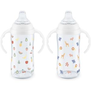 2 x NUK Learner Cup, 8+ Months, Fun Fruits and Animals, Collection, 10 Oz, Pack of 2, BPA-Free, Soft Spout, Spill Proof Sippy Cup