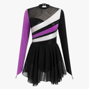 Ice Skating Dress for Women Long Sleeve Figure Skating Costume Rhythmic Gymnastics Leotard Sparkly Chiffon Skirt, S