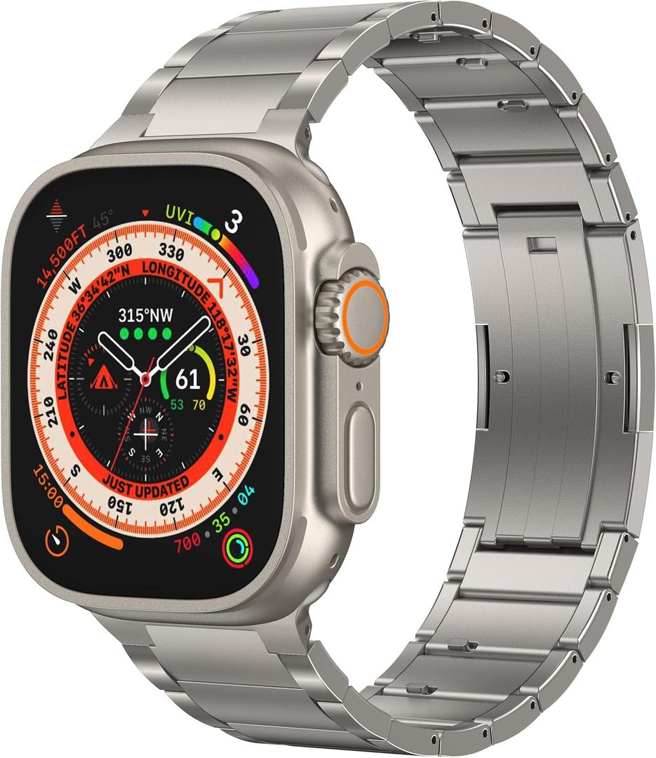 Pure Titanium Bands Compatible with Apple Watch 49mm 46mm 45mm 44mm, Band for Apple Watch Ultra 3/2/1 Series 11 10 9 8 7 6 5 4 SE3 SE2, 49g Lightweight Titanium Metal Strap for iWatch (Ti)