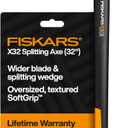 Fiskars X32 Splitting Axe 32", Forged Steel Blade for More One-Strike Splits on Large Logs, Shock-Absorbing Fiber Comp Handle & Low-Friction Coating for Rust Protection & Easy Removal