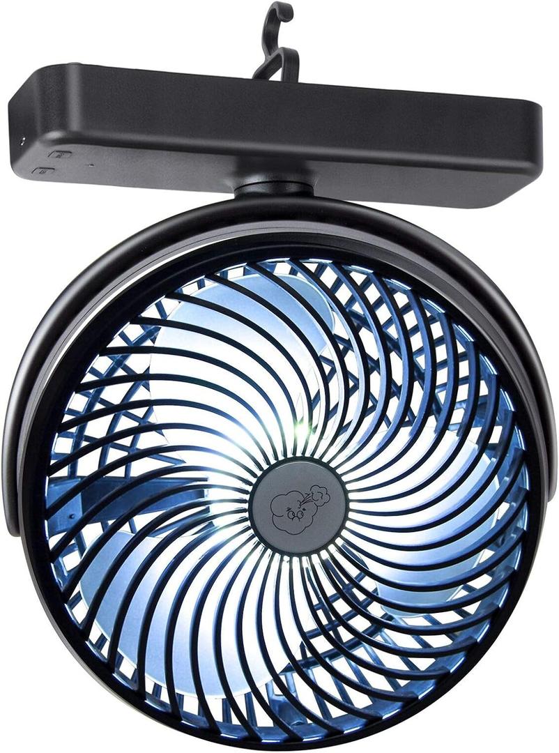 Camping Fan with LED Light, 7 Inches Portable Rechargeable Battery Operated Fan for Camping, Emergency, Office