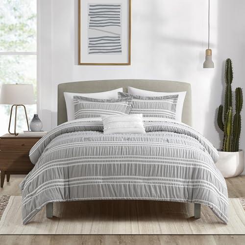 Chic Home Emma Queen 4-Piece Striped Seersucker Comforter Set, 2 Pillow Shams, 1 Decorative Pillow - Grey