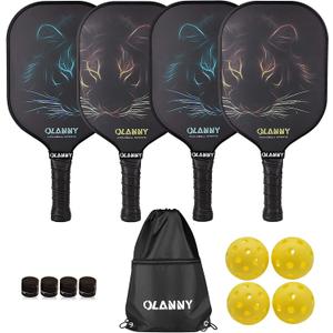 Graphite Pickleball Paddles Set- Premium Rackets Fiber Face & Polymer Honeycomb Core Pickleball Set Includes Pickleball Paddles + Pickleball Balls+ Replacement Soft Grip + 1 Bag