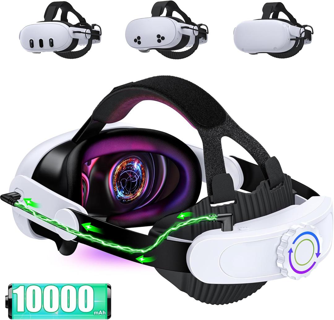 Upgraded Comfort Head Strap Compatible with Meta Quest 3S/Quest 2/Quest 3 Head Strap, Adjustable Elite Strap 10000mAh Rechargeable Battery Compatible with Meta Quest 3S/3/2