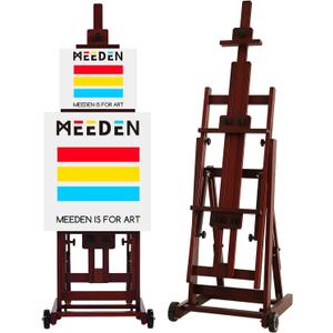 MEEDEN Multi-Function Studio Easel,H-Frame Easel,Painting Easel for Adults,Artist Easel,Floor Easel,Solid Beech Wooden Easels w/Front Wheels,Holds Canvas Art up to 77" - Walnut