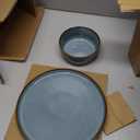 GBHOME 16 Pieces Double Bowls Ceramic Dinnerware Sets for 4, Stoneware Plates and Bowls Set with Reactive Glaze, Scratch Resistant Stoneware Dishes Set, Dishwasher & Microwave Safe (Space Blue)