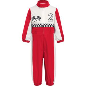 IBTOM CASTLE Toddler Boys Girls 2nd Birthday Outfits - Kids Race Car Driver Clothes Long Sleeve Romper Racer Jumpsuit Racing Suit Cake Smash Role Play Dress Up Party Supplies Red Two 18-24 Months