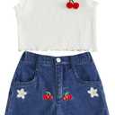 VISGOGO Toddler Baby Girl Short Set Summer Denim Outfits 6 12 18 24M 2T 3T 4T 5T Flower Jeans Shorts Tops Kids Girl Clothes